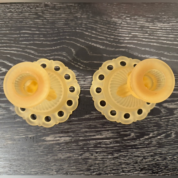 Westmoreland Glass Doric in Golden Yellow Satin Pair of Candlestick Holders - Picture 3 of 5